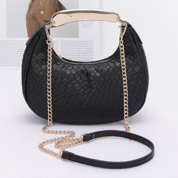 Embossed Faux Leather Metal Handle Bag - Picture 2 of 8